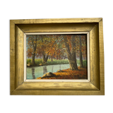 Old painting, river landscape signed M.Bonvin