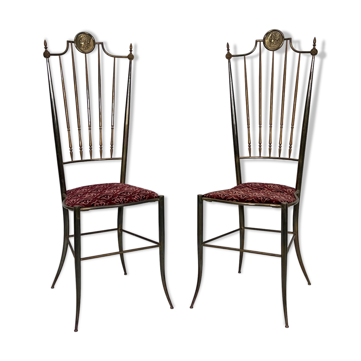 Vintage pair of Brass Tall Chairs from Chiavari, Italy 1950s