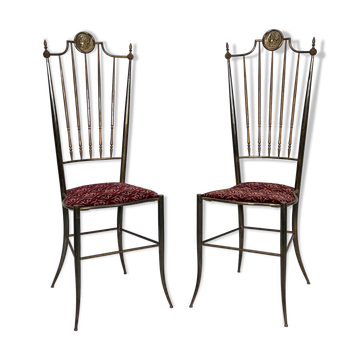 Vintage pair of Brass Tall Chairs from Chiavari, Italy 1950s