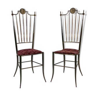 Vintage pair of Brass Tall Chairs from Chiavari, Italy 1950s