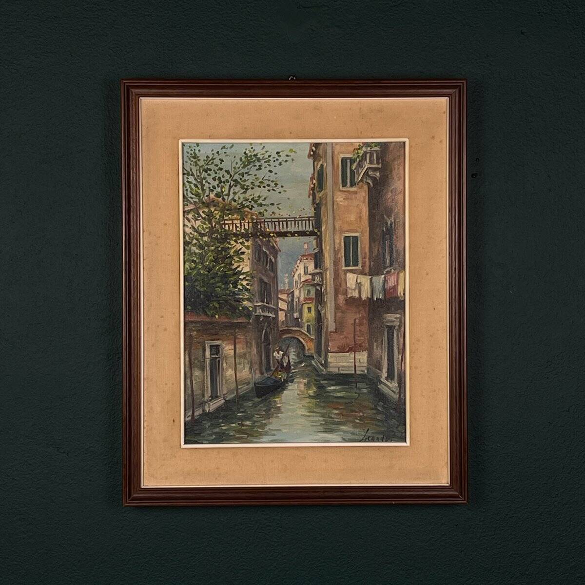 Italian artist, Venice Canal, original oil painting, 1960s, framed.