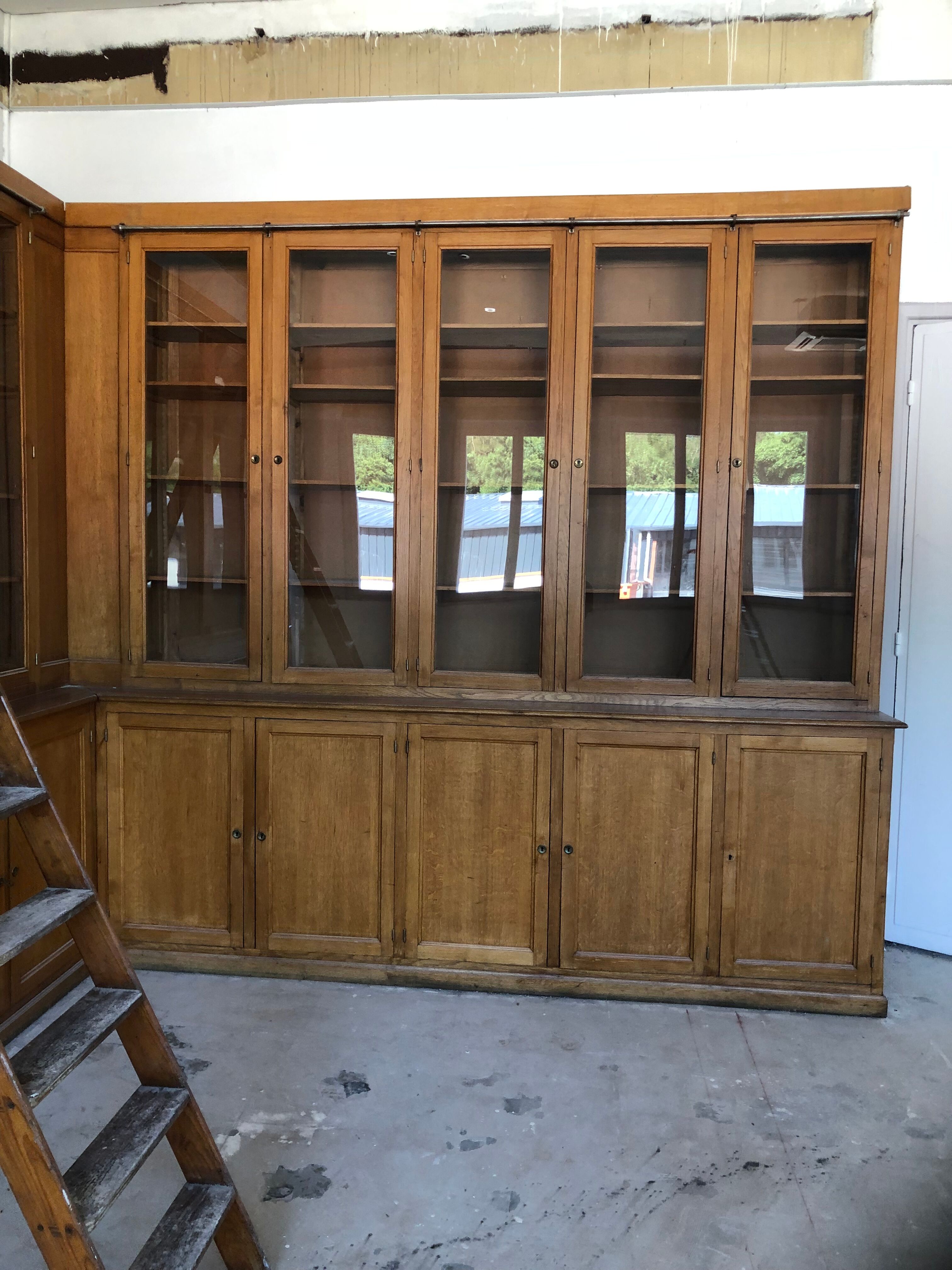 Large corner bookcase or pair of oak bookcases
