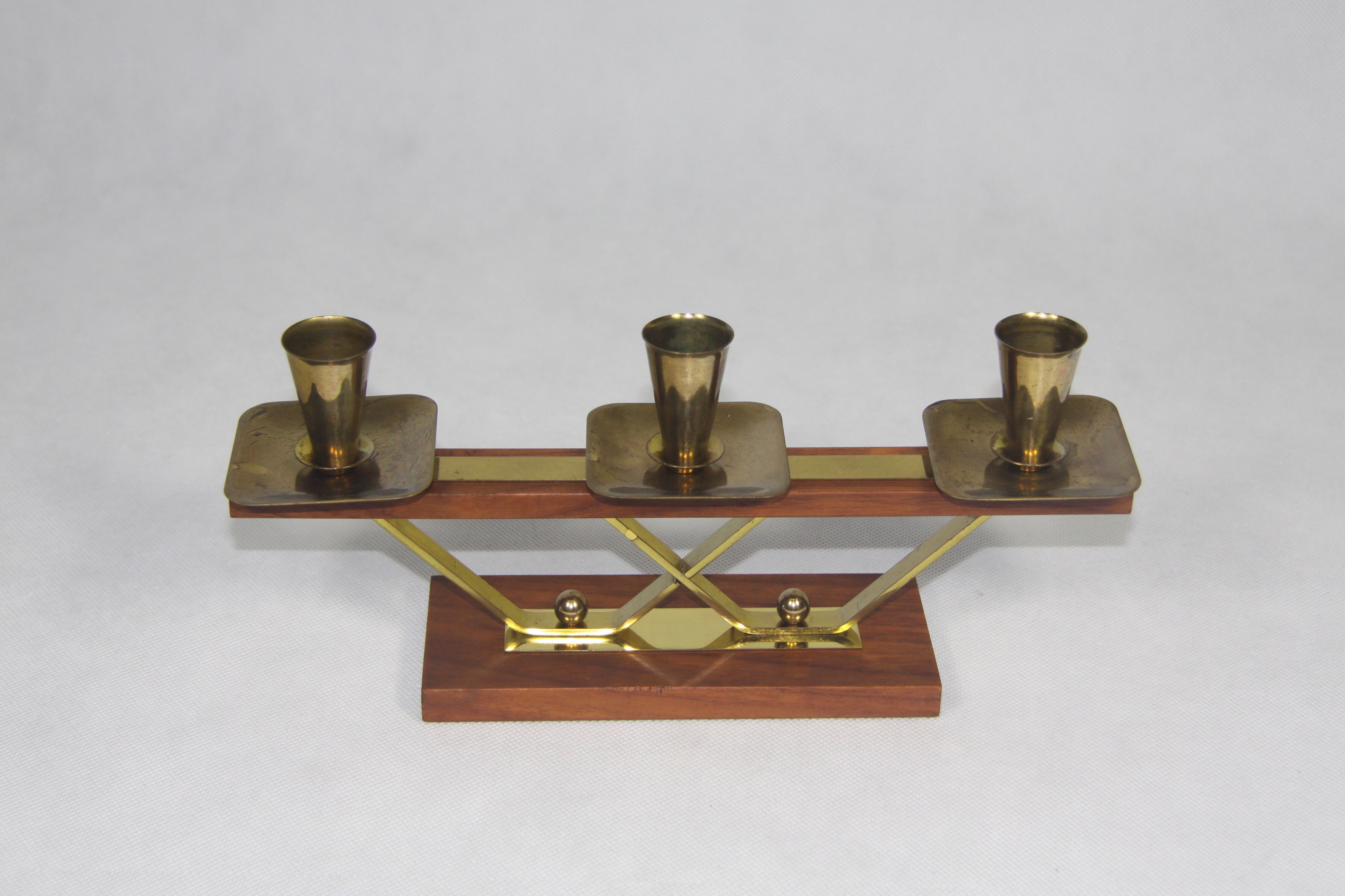 Vintage teak and metal candleholder, 60's