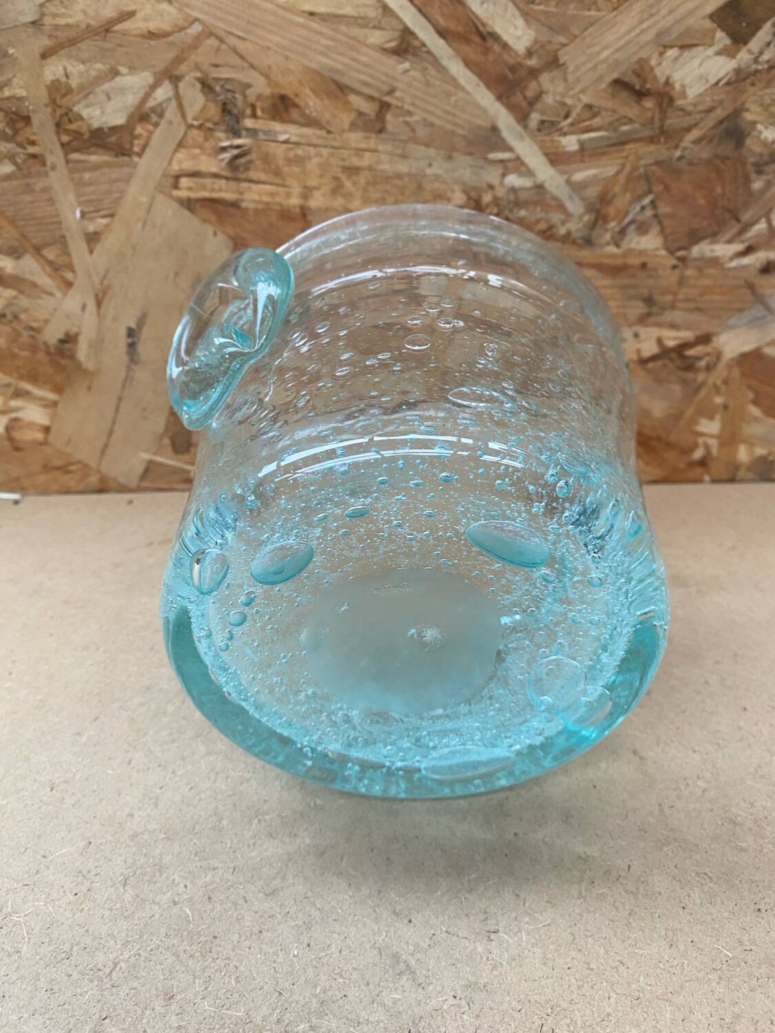 Antique BIOT Style Ice Bucket Blue Bubble Blown Glass Vintage #B620