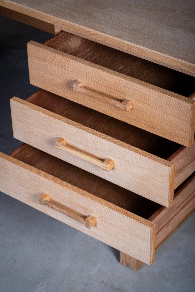 Vintage Oak Desk by Henning Jensen & Torben Valeur for Dyrlund, Denmark, 1960s