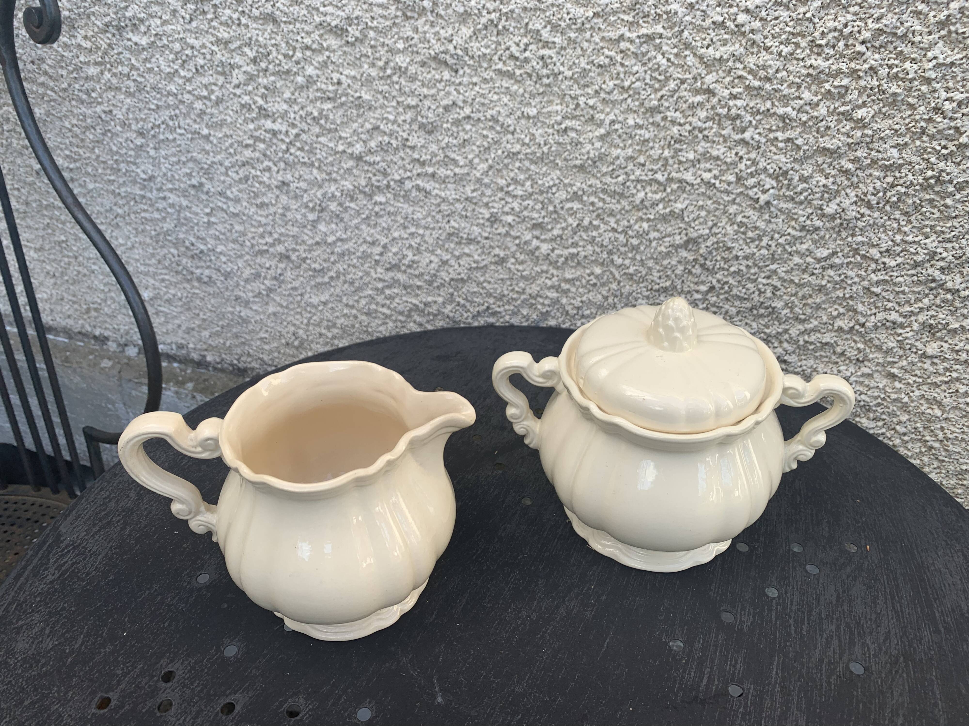 Digoin sarreguemines earthenware tea set consisting of 15 pieces antique cream