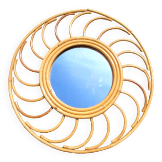 Round spiral rattan mirror 1960