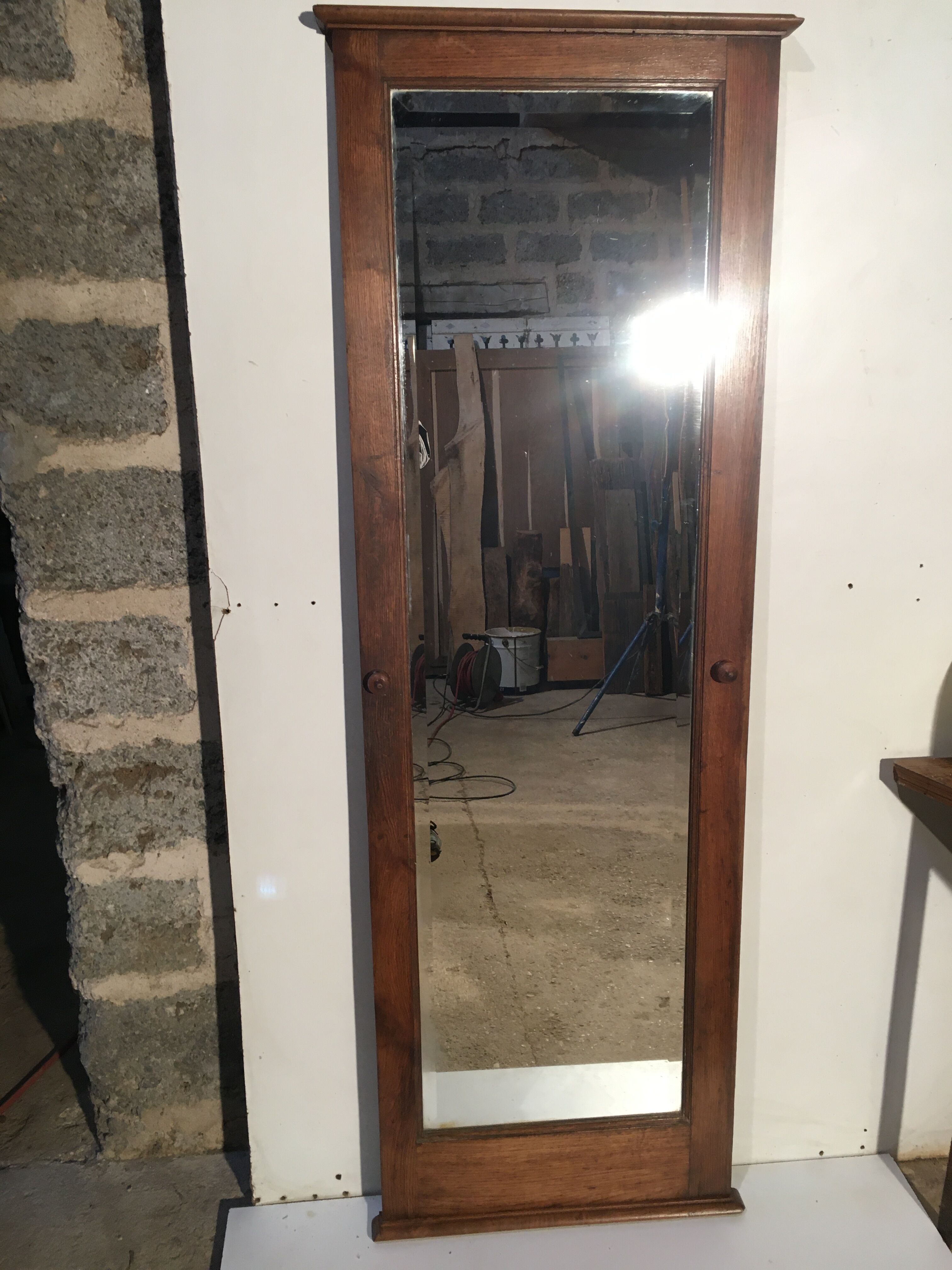 Bevelled mirror oak frame