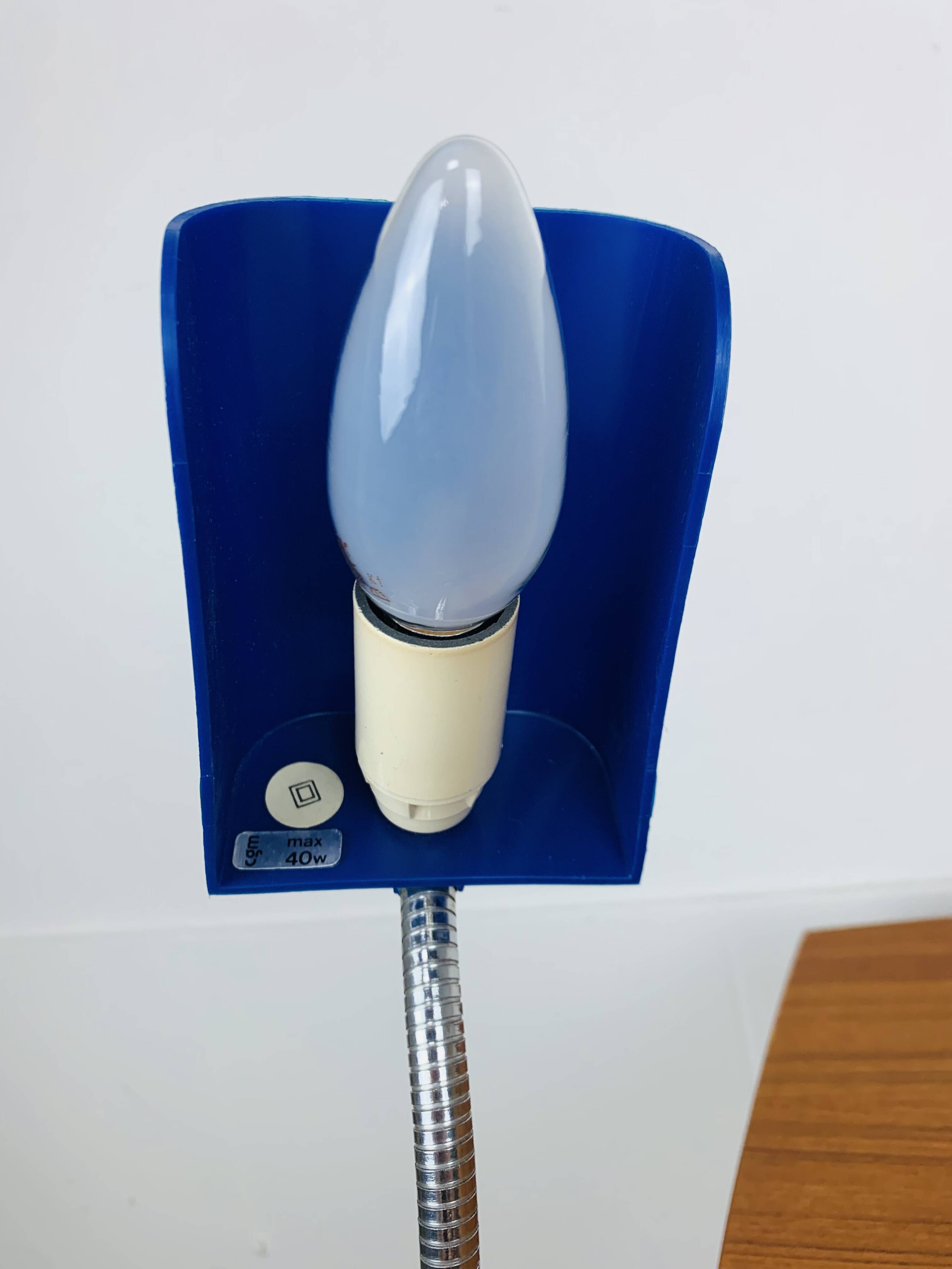 Blue adjustable clamp lamp, chrome flexible, 800s, vintage