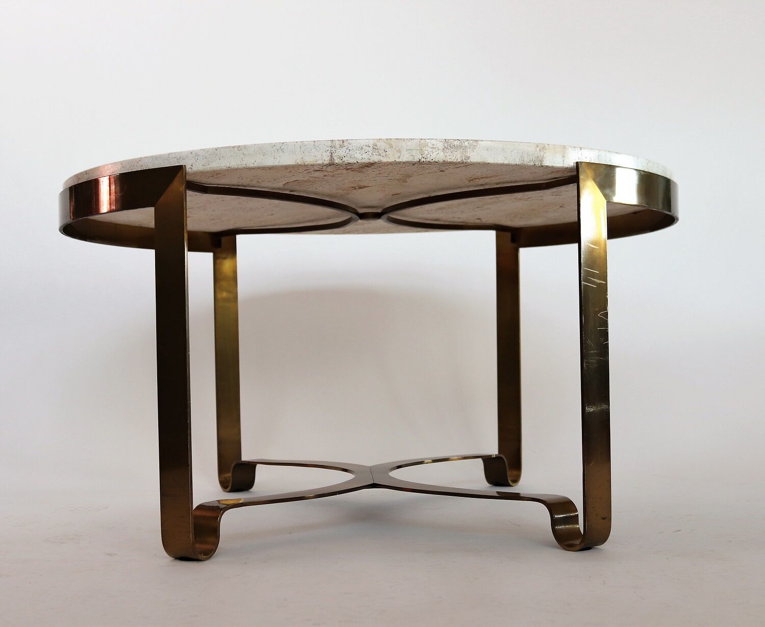 Italian mid-century brass and travertine marble coffee table, 1970