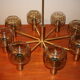 Mid-century 8-arm brass & glass chandelier
