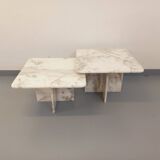 Pair of vintage nesting coffee tables in white marble from the 1970s.