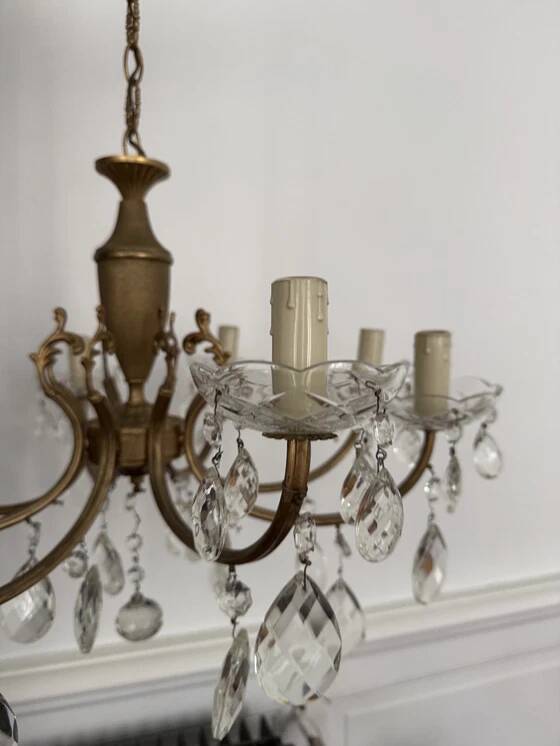 Brass chandelier with crystal drops