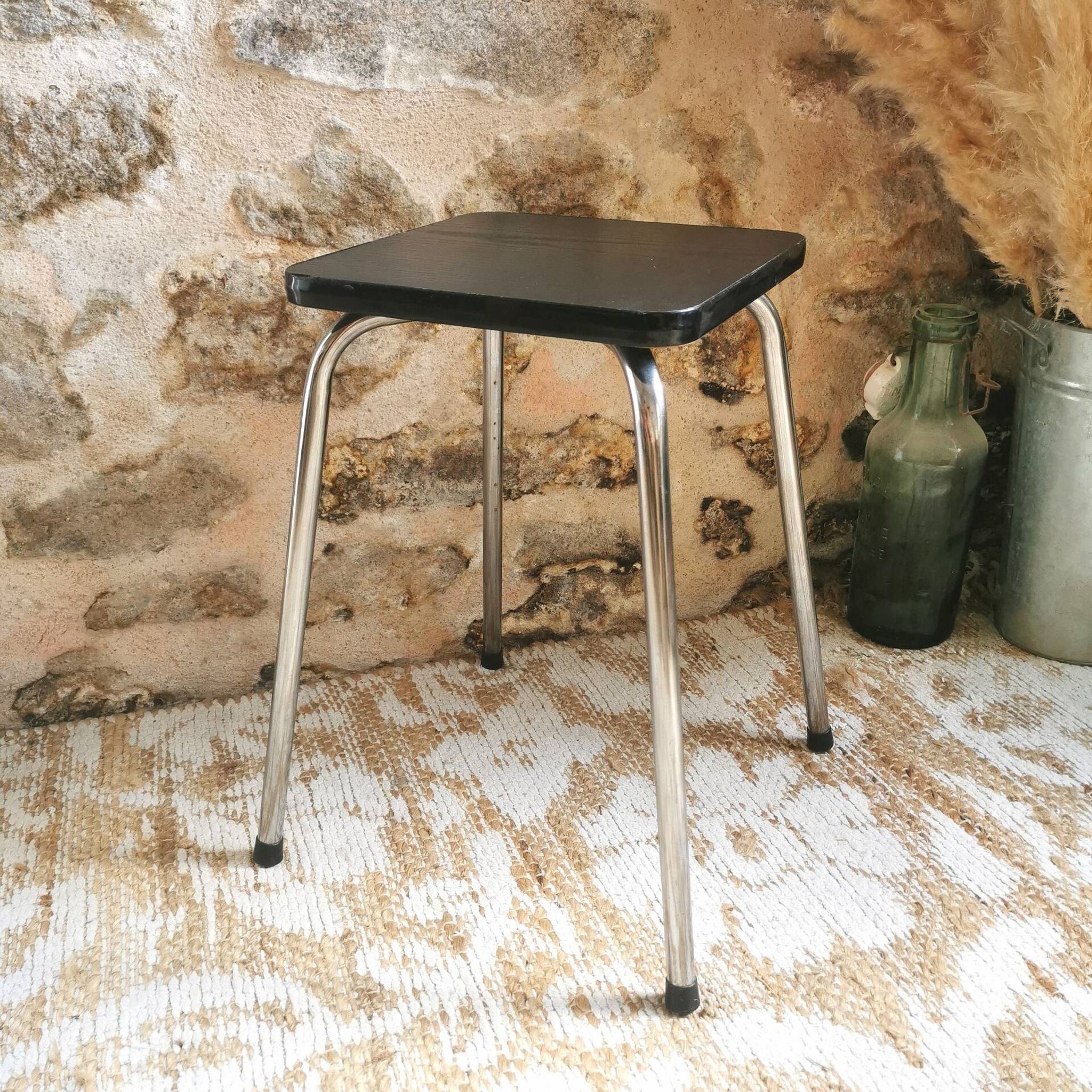 Vintage stool in black Formica