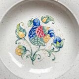 5 Italian speckled earthenware "Tiffany" soup plates - vintage bird motif