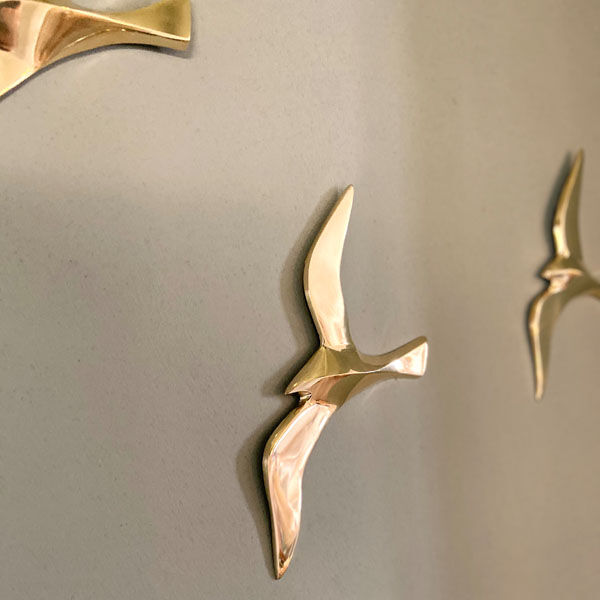 Série de 3 mouettes en laiton doré à suspendre