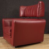 Italian armchair with footstool in leather from the 80s