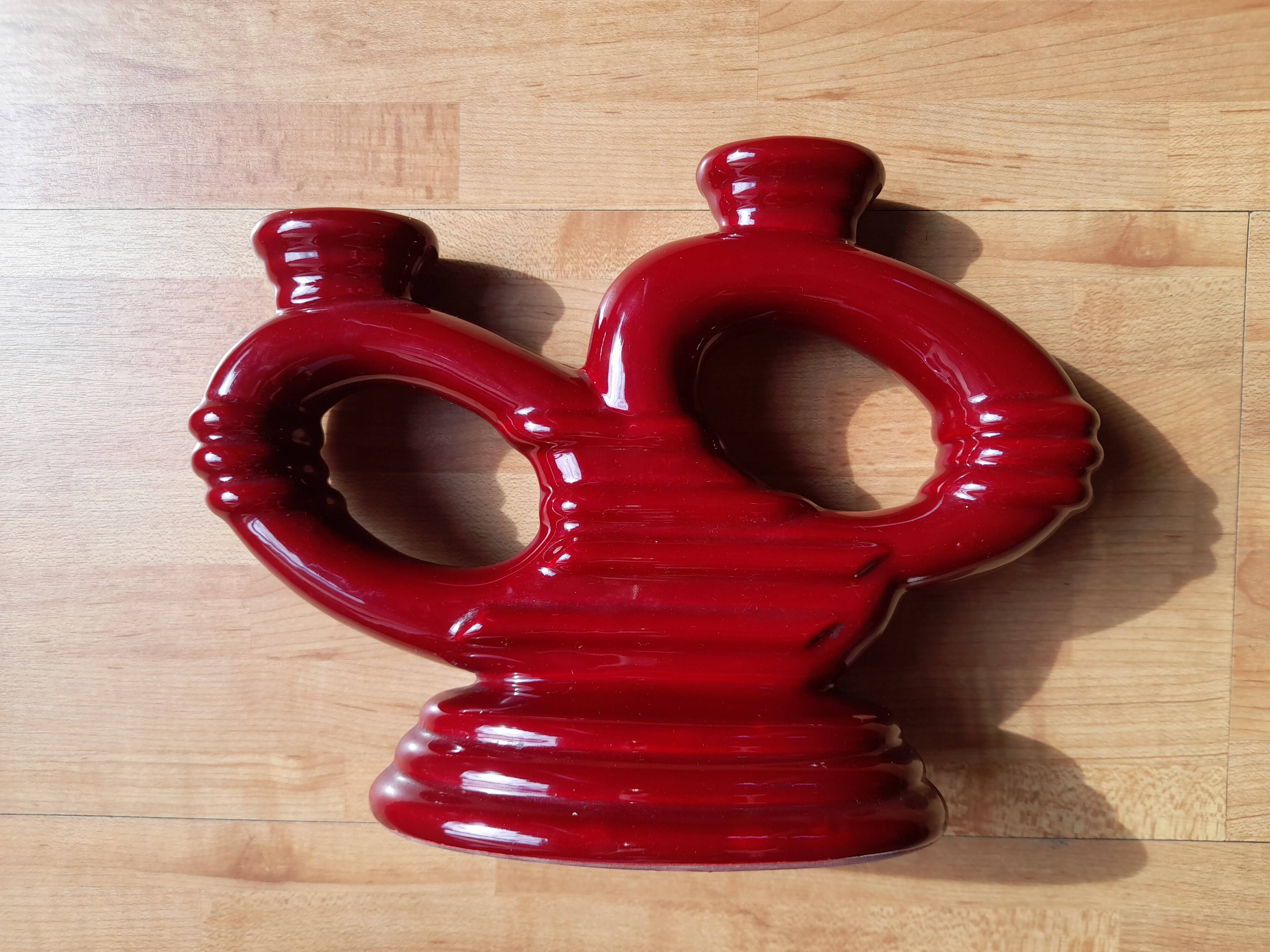 Set of 2 elegant Art Deco ceramic double candle holders