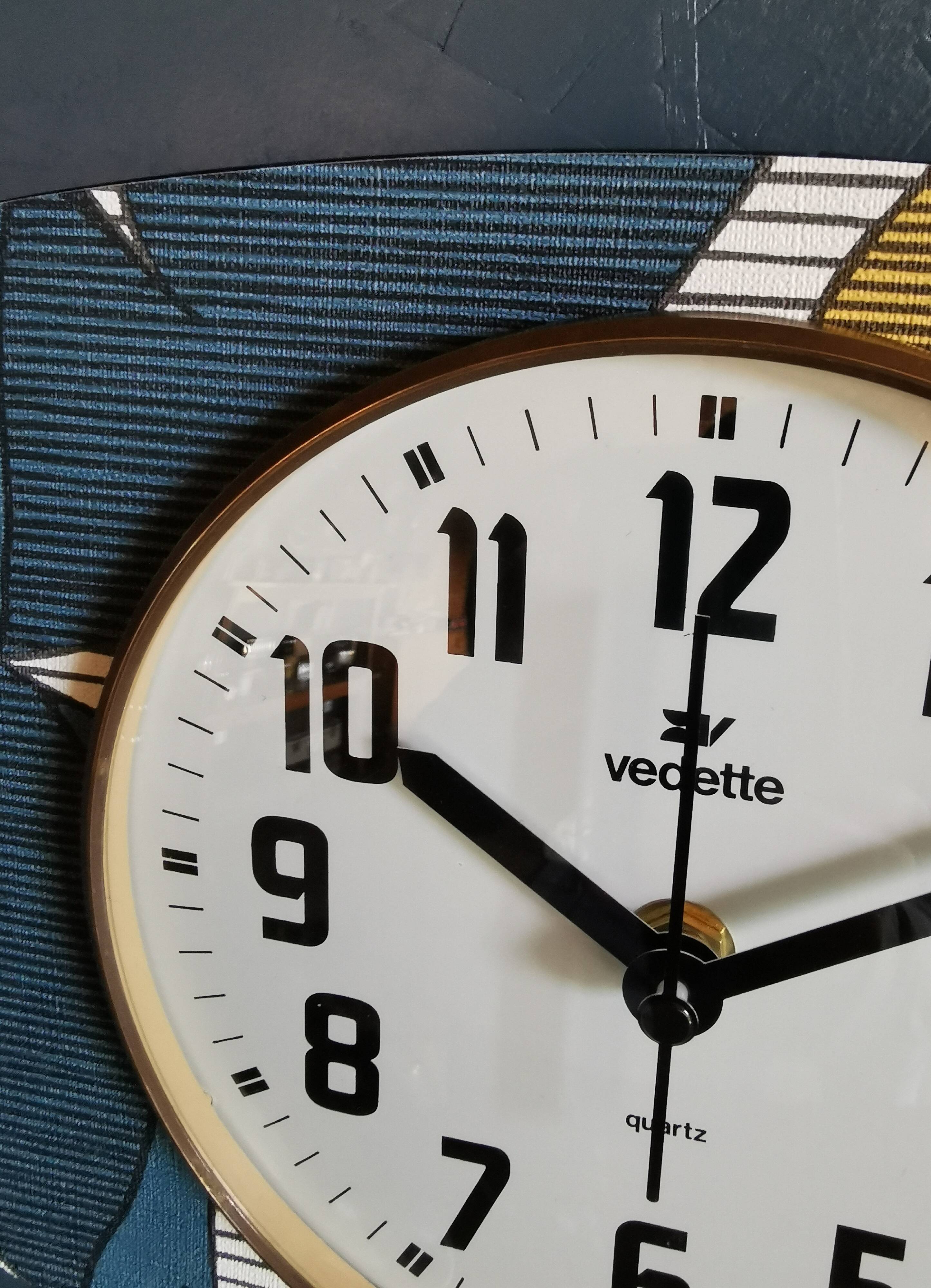 Vintage clock silent rectangular wall clock "Vedette bleu blanc ochre"