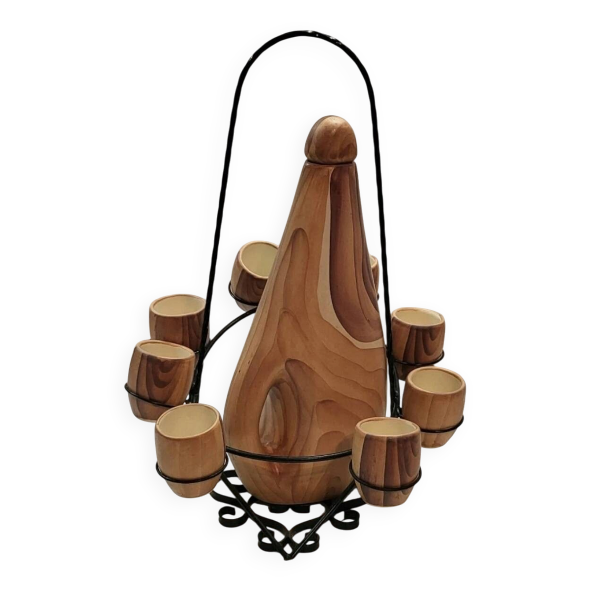 Liqueur service Vallauris ceramic faux wood