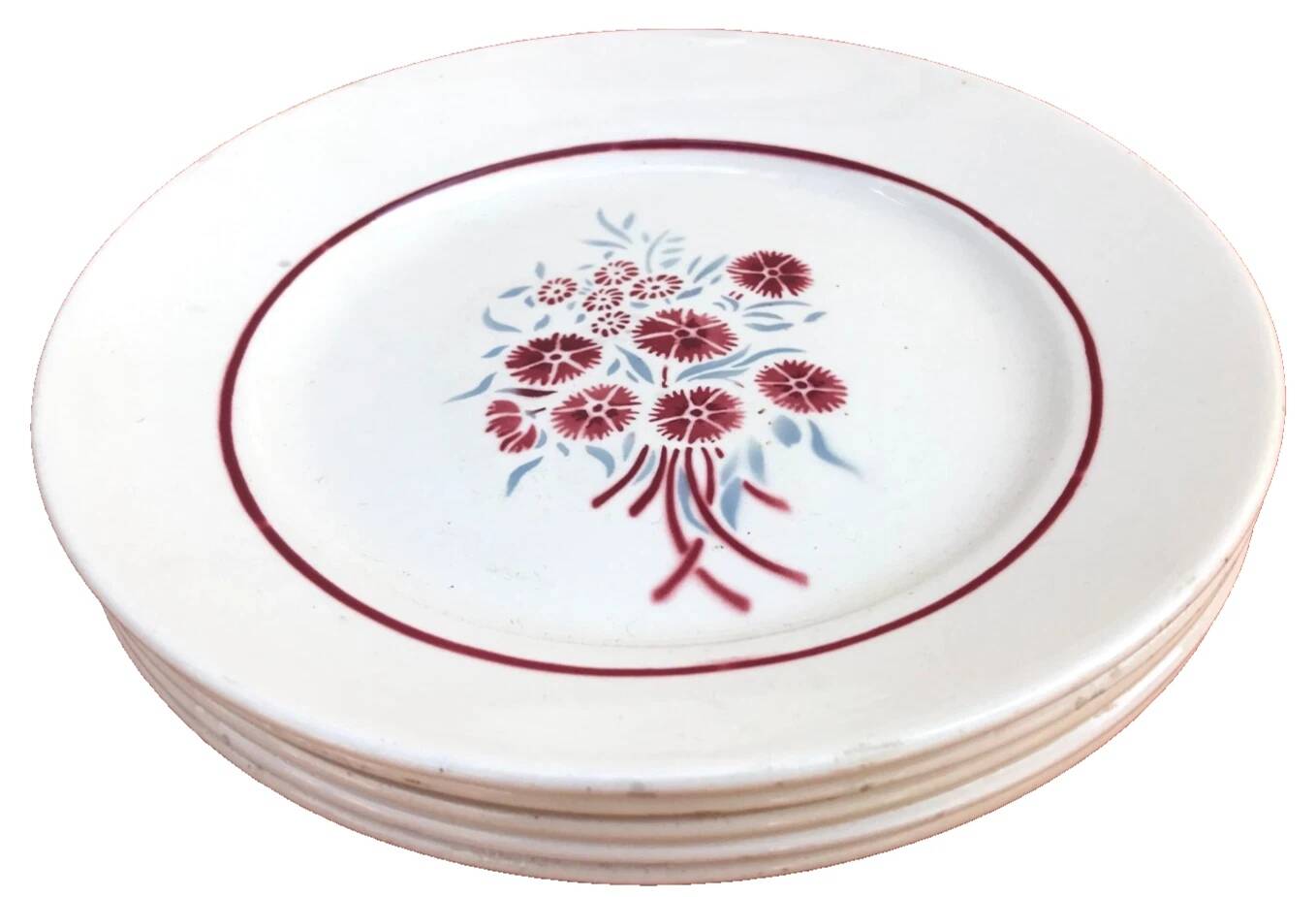 1900s 5 flat plates Badonviller Fenal decor Francine