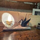 Marble lamp base, its swan and its opaline Art Deco.