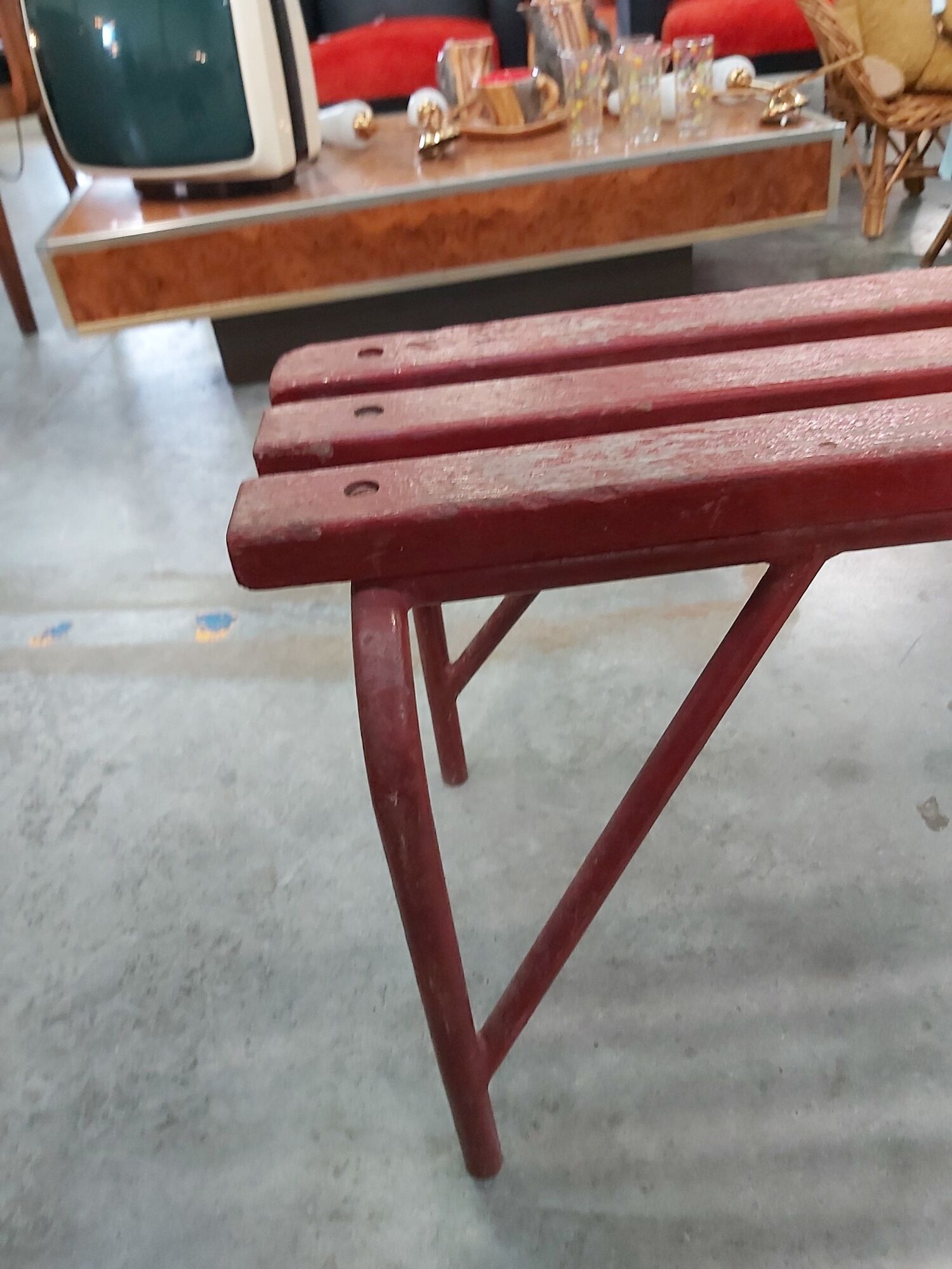 Banc d'école en fer tubulaire et bois 209 cm