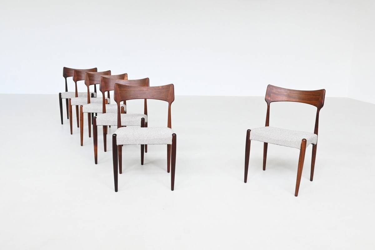 Bernhard Petersen dining chairs in rosewood by Christian Linnebergs, Denmark, 1960