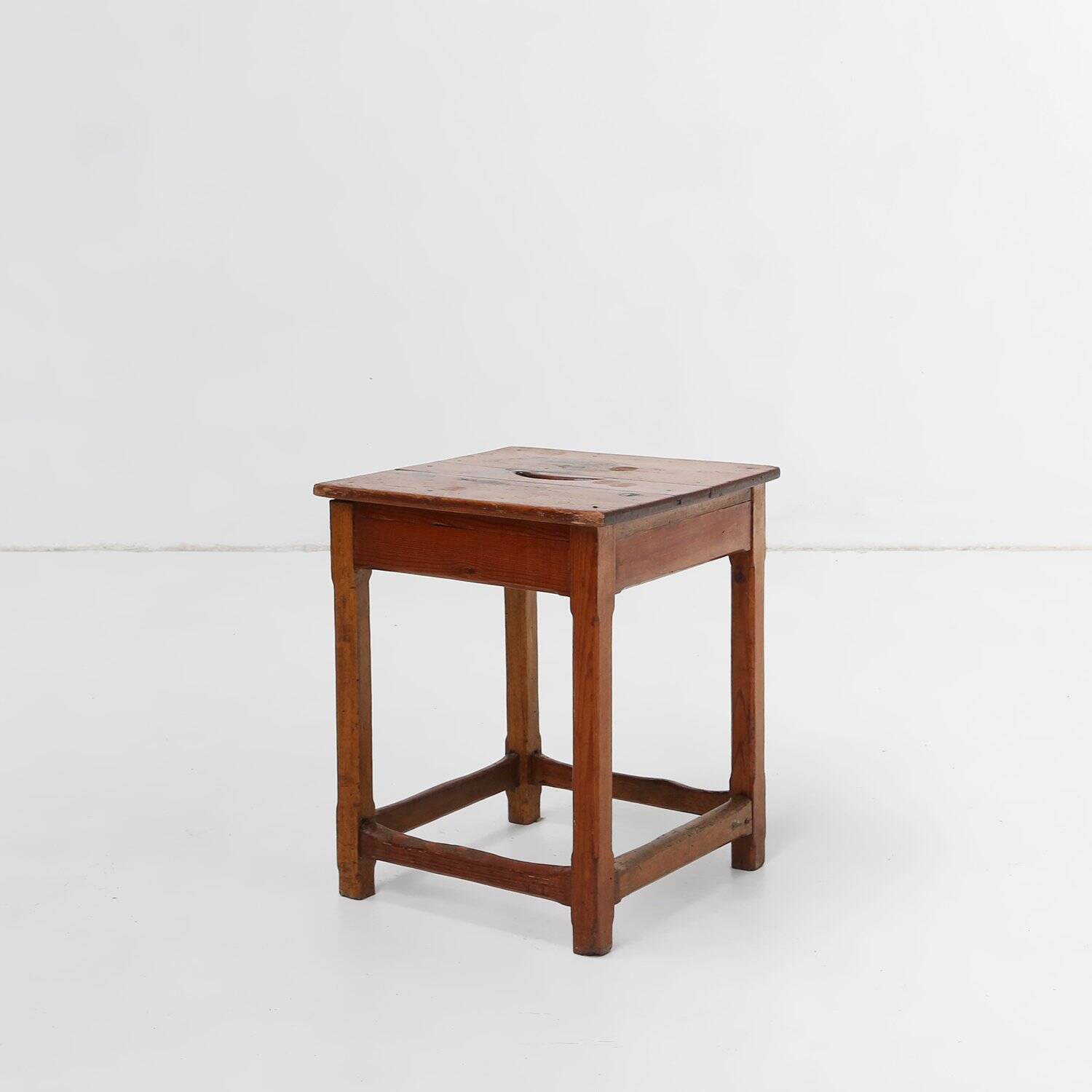 Industrial Square Wooden Stool with Handle, Belgium, 1920s
