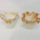 Pair of vintage opaline tulip lampshades with caramel marbled frill edge.