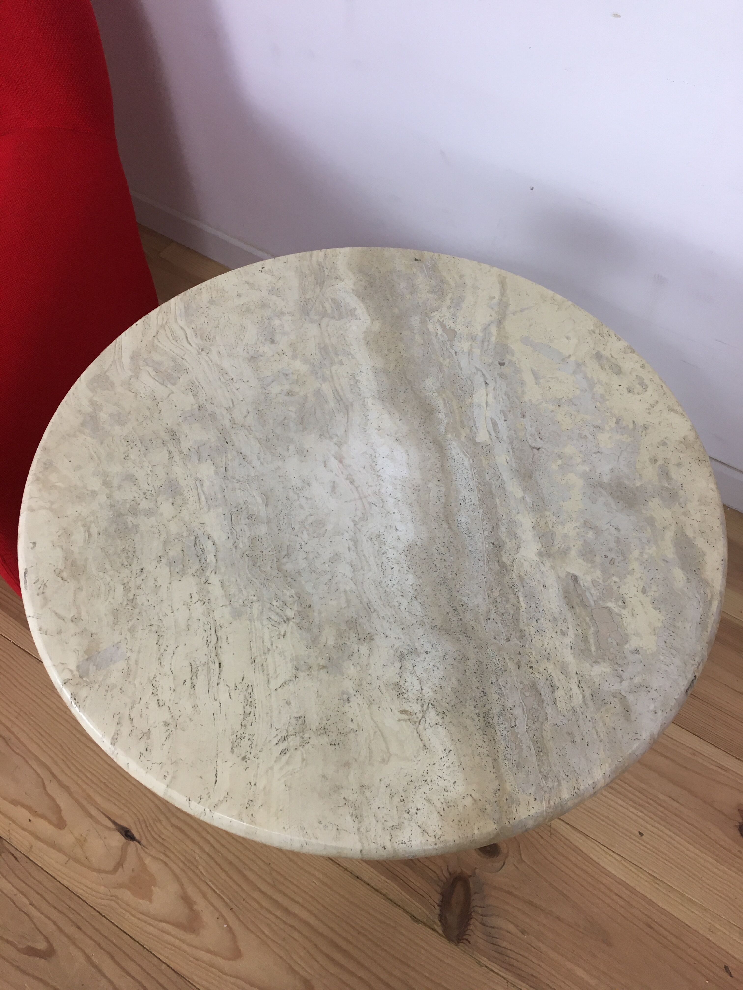 Round travertine coffee table