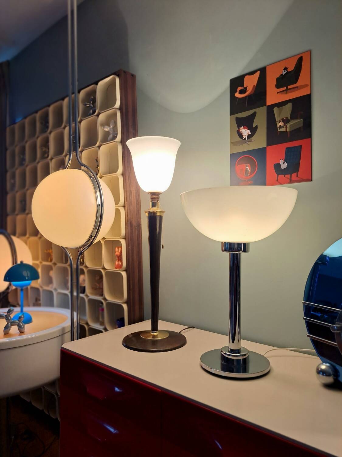 Large MAZDA 1950 Lamp Opaline Tulip/wood/metal