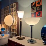 Large MAZDA 1950 Lamp Opaline Tulip/wood/metal