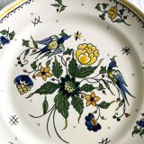 Earthenware plate, hand-painted floral and bird motif