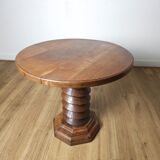 Brutalist side table in solid oak, circa 1950.