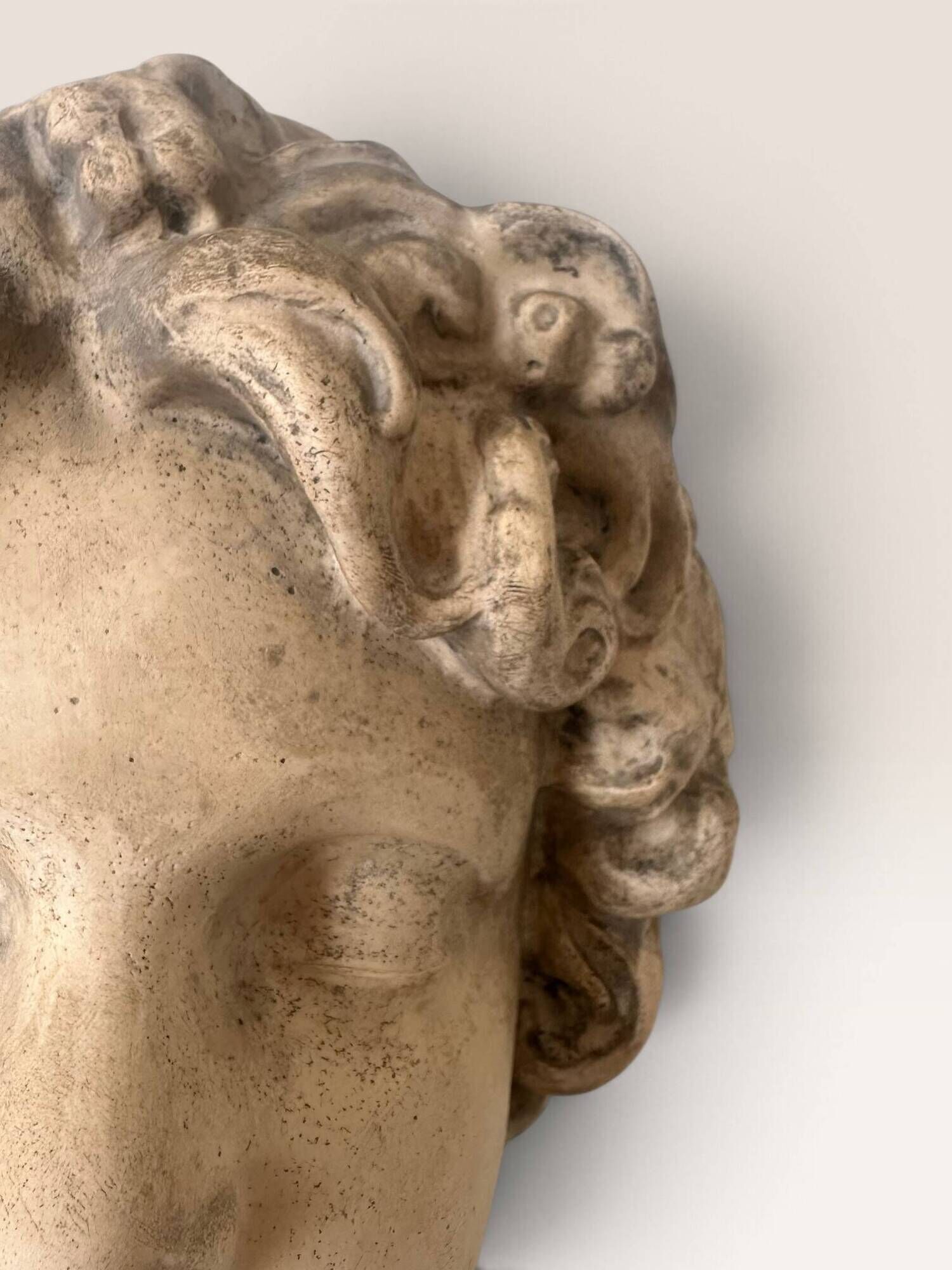 Plaster bust on a wooden base