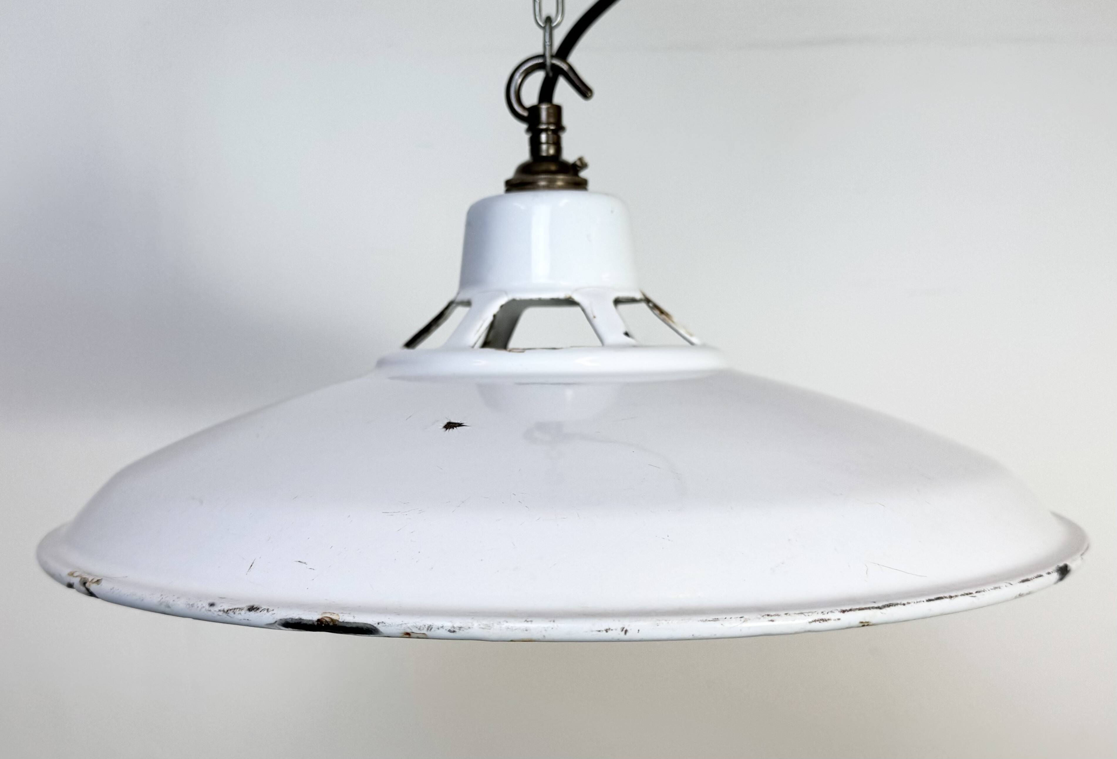Industrial White Enamel Factory Pendant Lamp, 1960s