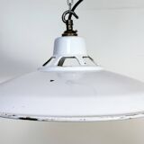 Industrial White Enamel Factory Pendant Lamp, 1960s