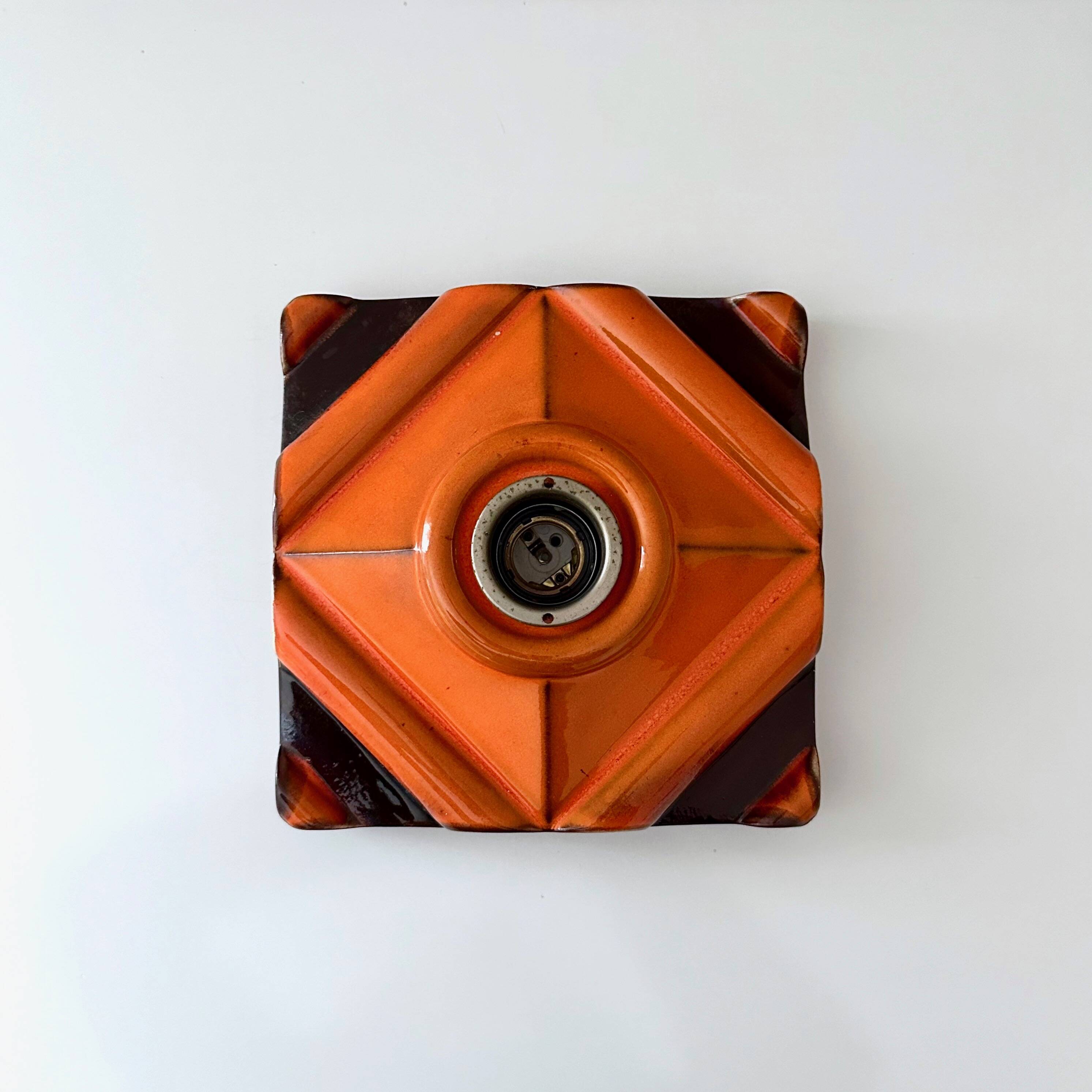 Vintage wall lamp PAN ceramic, 70's wall lamp orange, Pop Art