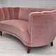 1970s, Danish 2-seater curved sofa, original salmon pink furniture velour.