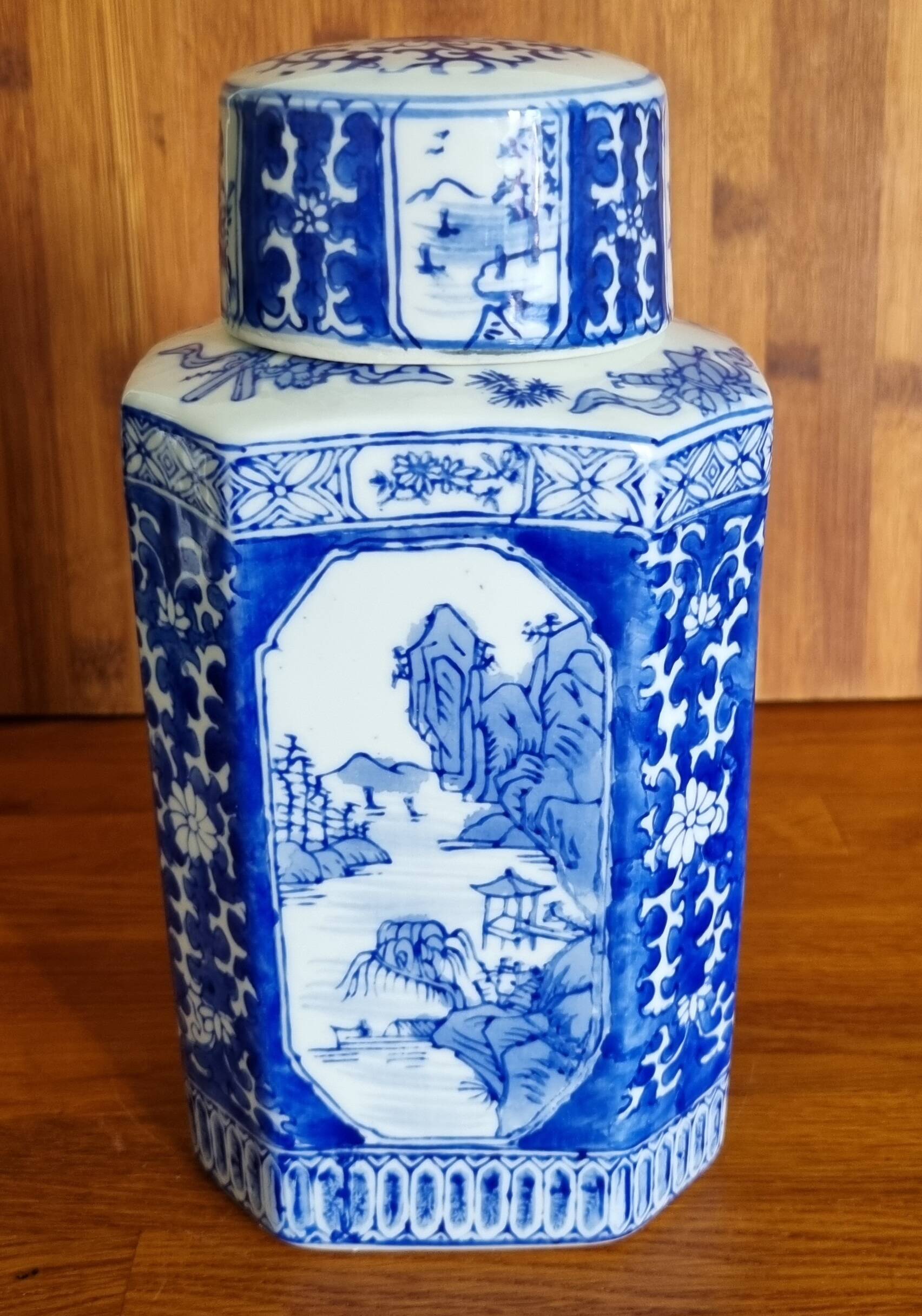 Vase pot à gingembre chinois bleu et blanc en céramique