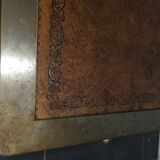 Table basse vintage en acier et cuir