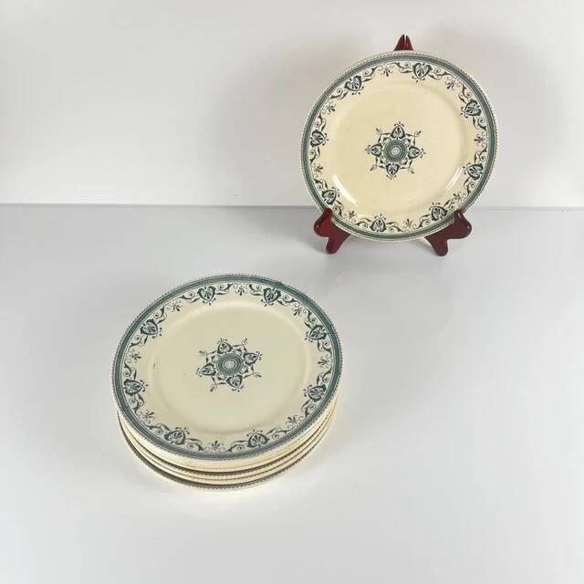 Set of 8 dessert plates in ironstone "Amiral", Creil & Montereau, green-blue, late 19th century.