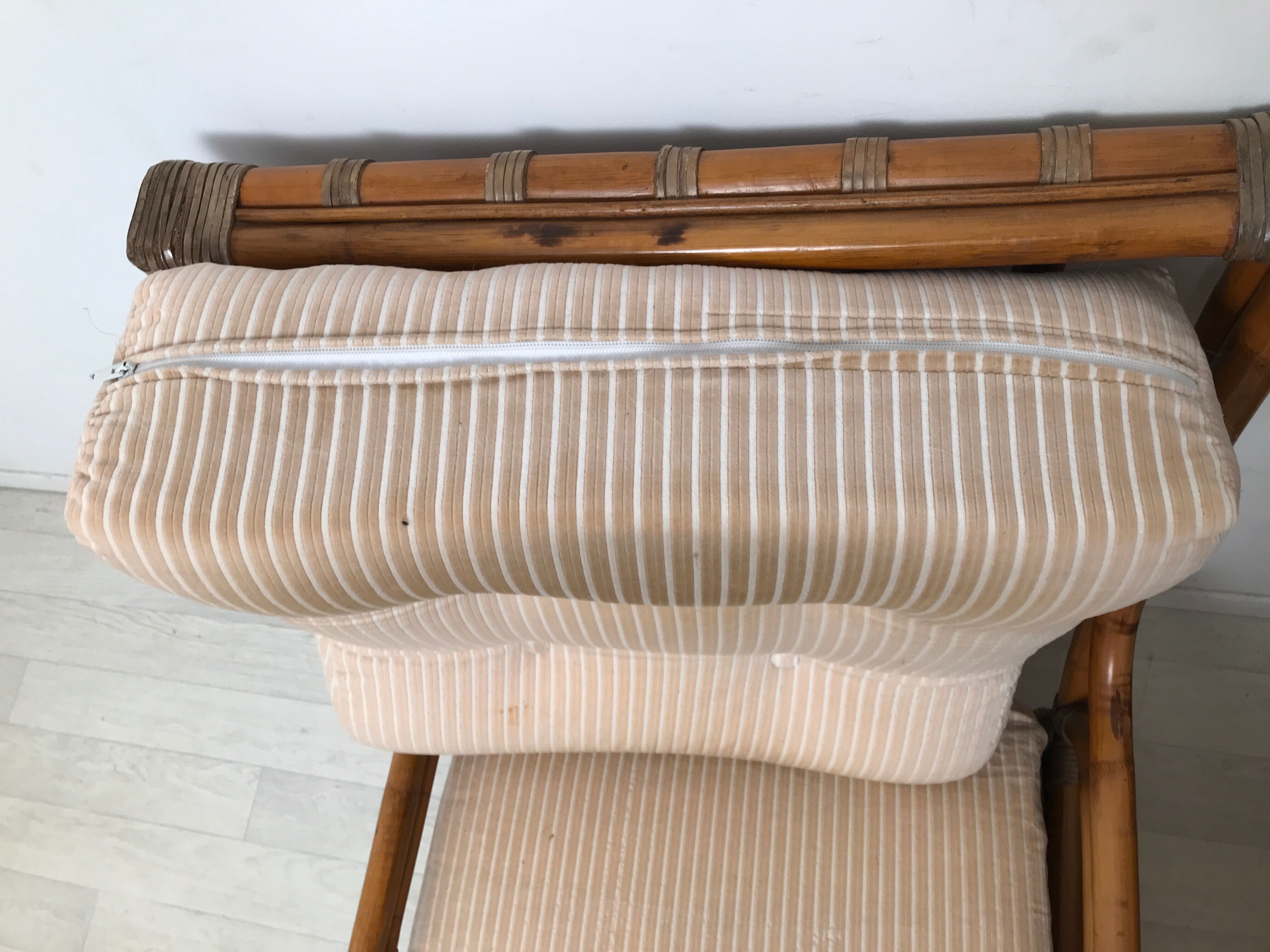 Pair of 70's rattan and leather armchairs