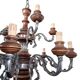 Lampadario in stile barocco a 15 luci in metallo e legno, anni '50