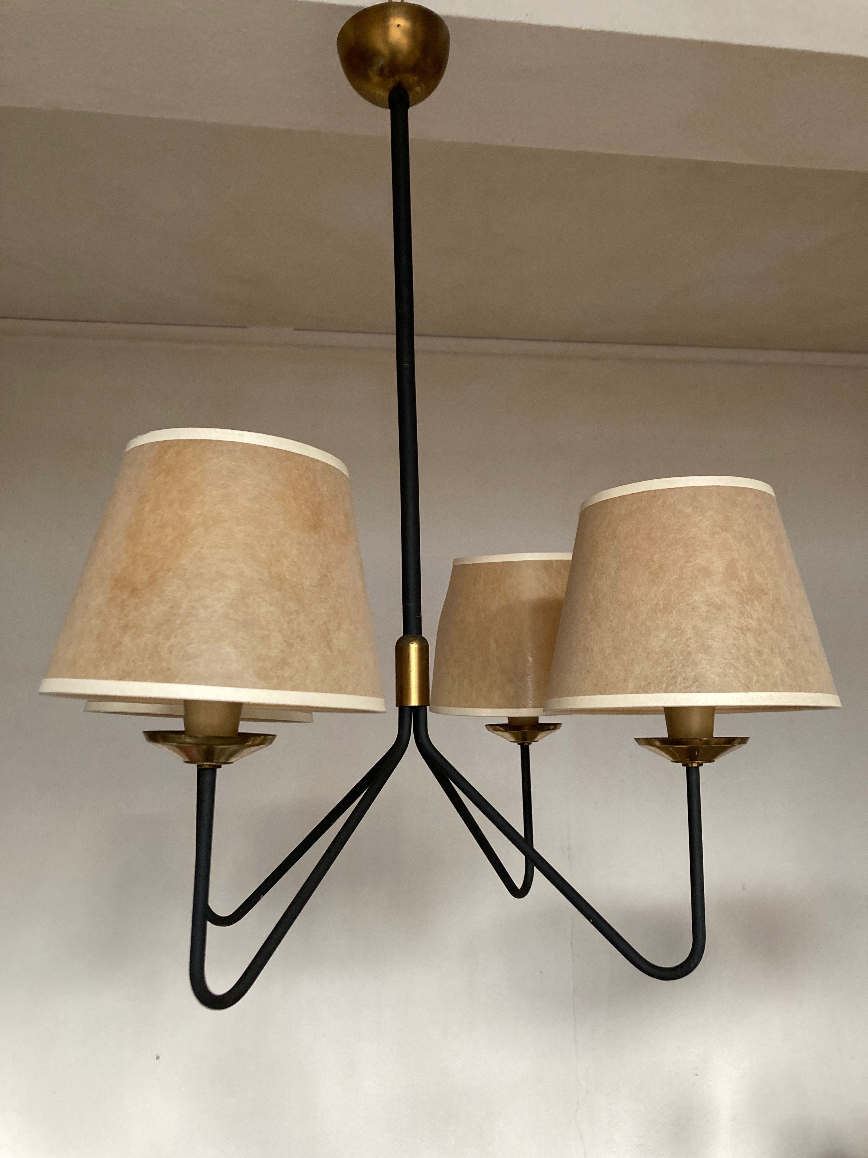 Modernist pendant lamp 1950 in the taste of Jean Royère tube and brass