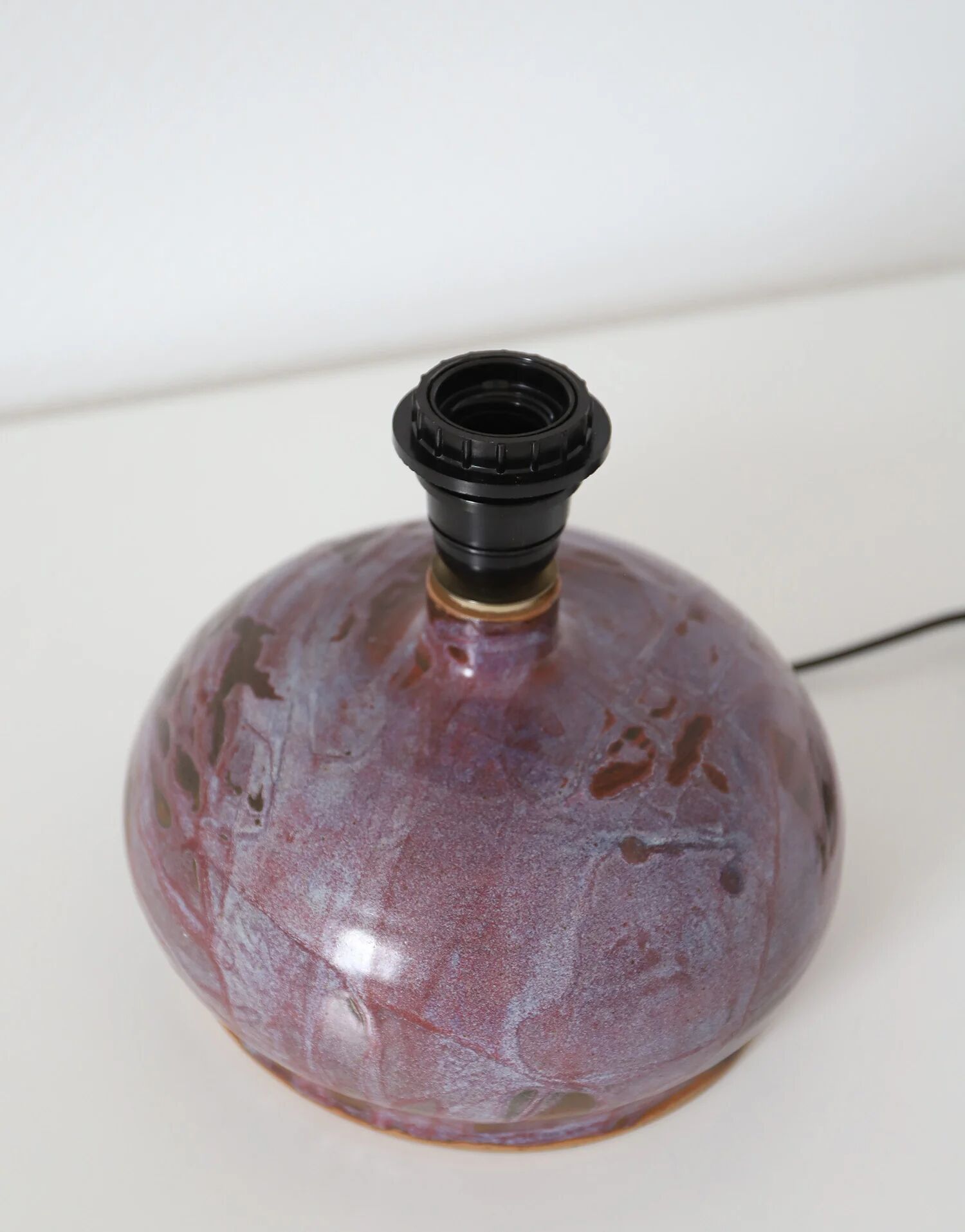 Recycled vintage lamp — handmade plum ceramic and antique floral lampshade