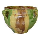 Pot de fleurs ancien en terre cuite émaillée de Castelnaudary, France