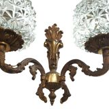 Old Bronze Double Wall Lamp Superb Molded Glass Globe