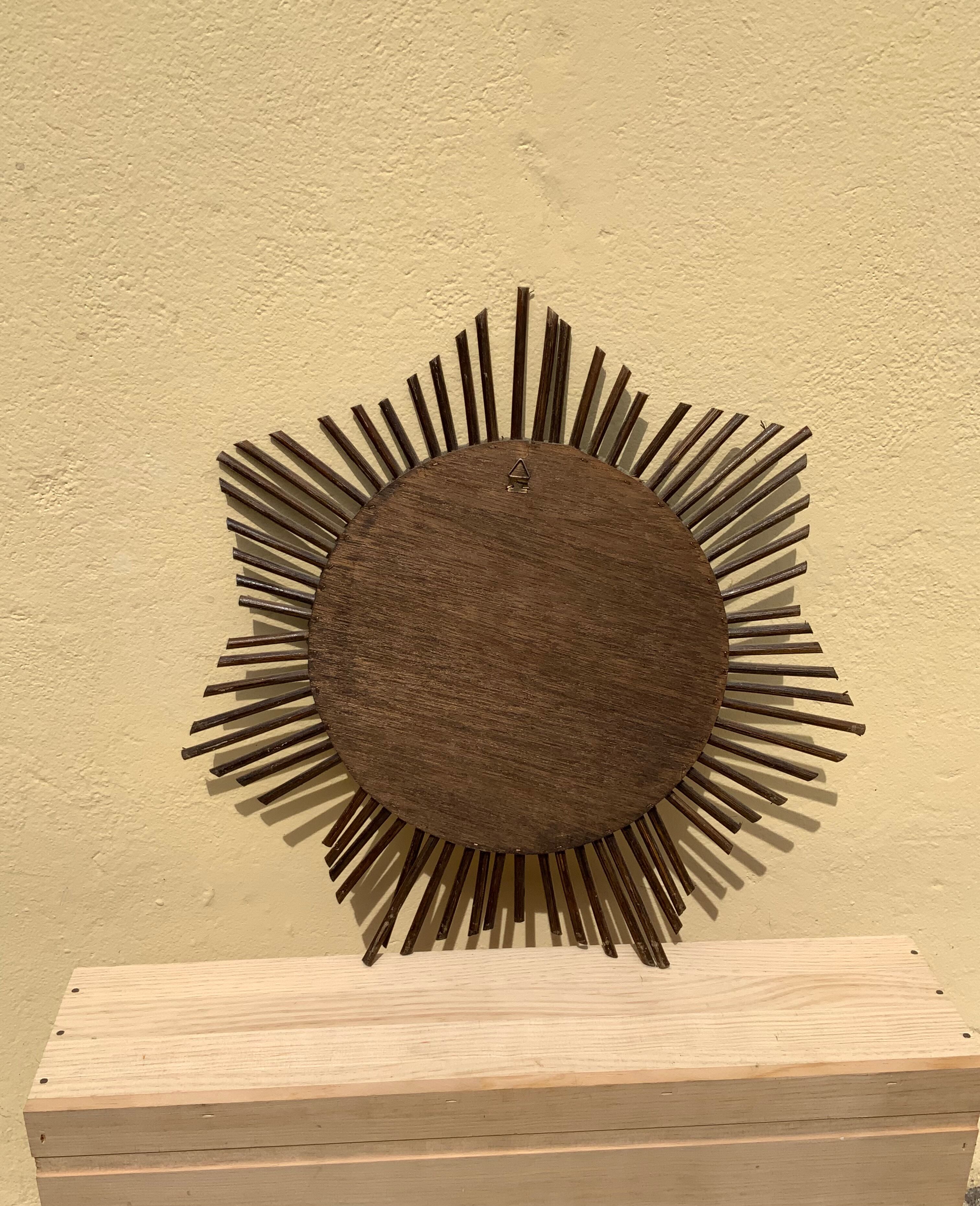 Vintage sun mirror in woven rattan diameter 45 cm retro decoration